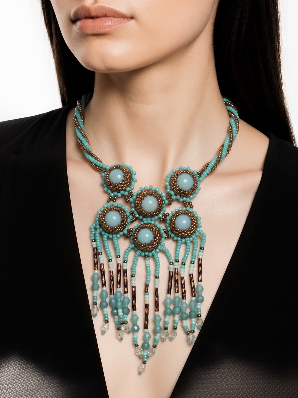 Santa Fe Designed Beaded Necklace w/Turquoise Accents